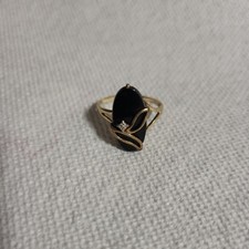 Vintage 1940s 10K Gold Black Onyx Diamond Navette Ring — listing 5