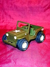 Vintage Pressed Steel Military Jeep Toy with Fold-Down Windshield, Olive Drab — listing 4