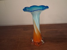 Hand-Blown Art Glass Bottle Vase with Orange Mottled and Yellow Streaked Design — listing 6