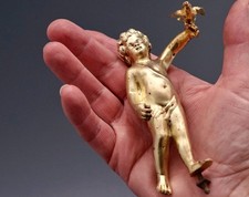 French Gilt Bronze Covered Urn with Putto Finial on Rouge Marble Base — listing 2