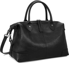 Black Leather Satchel Handbag with Contrast Brown Trim and Brass Hardware — listing 4