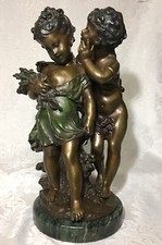Auguste Moreau 'The Secret' Figural Sculpture of Two Children with Puppy — listing 6