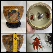 Chinese Satsuma-Style Fish Bowl Planter / Jardinière with Geisha Figures and Gilt Decoration — listing 4