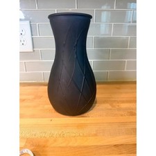 Vintage Black Amethyst Glass Vase with Hand-Painted Pastel Brushstroke Design — listing 2