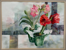 Framed Original Red Hibiscus Floral Painting, Signed — listing 2