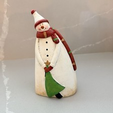 Ceramic Christmas Snowman Figurine Holding Small Santa/Snowbaby, Top Hat & Striped Scarf Yes - painted/impressed mark — listing 5