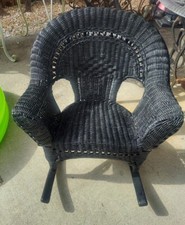 Antique Child's White Wicker Rocking Chair with Solid Wood Seat — listing 2