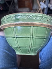 Vintage Art Deco Style Small Pottery Vase with Embossed Diamond Floral Pattern, Green Glaze — listing 3