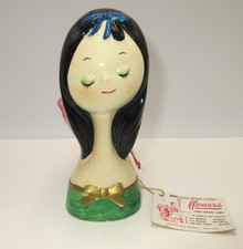 Vintage Ceramic Head Vase - Young Girl with Pigtails and Blue Eyes — listing 5
