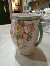 octagonal hand-painted Vintage Japanese Lusterware Octagonal Pitcher with Hand-Painted Cottage & Floral Scene — listing 3