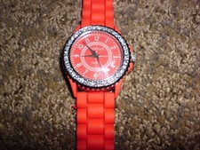 Geneva Purple Silicone Band Rhinestone Bezel Ladies Quartz Watch, Large Face — listing 4
