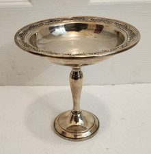 Vintage Weighted Sterling Silver Pedestal Compote / Candy Dish with Gadroon and Pierced Reticulated Rim