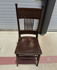 Victorian spindle back Antique Victorian Hoop Back Spindle Side Chair with Pressed Leather Seat — listing 2