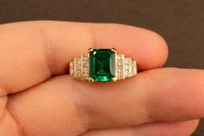 14k Yellow Gold Raw Emerald Crystal Modernist Stud Earrings — listing 3