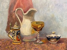 Original Impressionist Still Life Oil Painting - Wine Bottles, Decanter and Glasses — listing 3