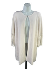 Chico's Cream Open-Front Fringe Cardigan Sweater, Size 2 (US L/XL) — listing 2