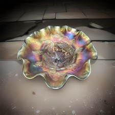 Amber Iridescent Carnival Glass Maple Leaf-Shaped Serving Dish — listing 2