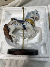 Decorative Armored Carousel Horse Figurine on Ornate Base with Brass Pole — listing 5