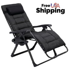 Zero Gravity Folding Lounge Chair with Headrest Pillow, Black Textilene Mesh — listing 2