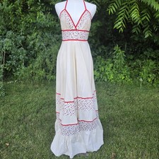 Vintage 1970s Gunne Sax by Jessica McClintock Navy Floral Prairie Dress with Lace Trim — listing 4