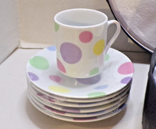 Vintage Pink & White Polka Dot Porcelain Picnic Tea Set for 4 with Wicker Basket