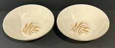 Vintage Golden Wheat Pattern Scalloped Serving Bowl, Ivory Ceramic — listing 4