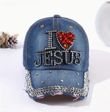 Distressed Denim Bling Baseball Cap with Rhinestone LOVE Lettering — listing 2