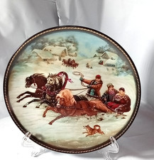Hand-Painted Winter Sleigh Ride Scenic Decorative Plate with Scalloped Rim — listing 6
