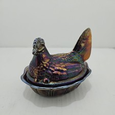 Amethyst Glass Hen on Nest Covered Dish with Hobnail Base, listing 3
