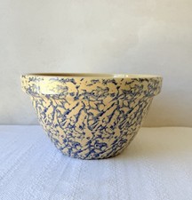 Vintage Blue and White Spongeware Ceramic Mixing/Serving Bowl, approx 12-14 inches — listing 4