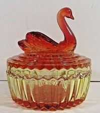 Jeannette Glass Amberina Swan Covered Powder Jar / Trinket Box — listing 5