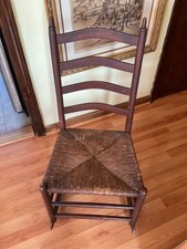 Vintage Ladder-Back Rocking Chair with Woven Rush Seat — listing 6