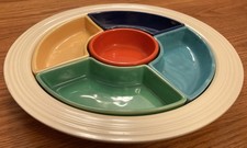 Fiesta Ware Relish Tray / Lazy Susan Set with Green Base Plate and Multi-Color Inserts — listing 3