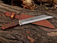 Hand-Forged Fixed-Blade Belt Knife with Wood Handle and Fringed Leather Sheath — listing 2