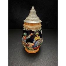 Vintage German-Style Ceramic Beer Stein with Relief Dancing Couple, "Lodge Dance 1958" Commemorative Inscription