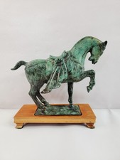 Chinese Tang-Style Bronze Prancing Horse Sculpture with Verdigris Patina — listing 3