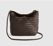 Vintage Beige Woven Cotton Crossbody Handbag with Braided Strap — listing 3