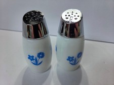 Vintage Gemco Blue Cornflower Milk Glass Kitchen Set - Sugar Dispenser, Cream Pitcher, Pepper Shaker — listing 6