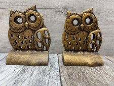 Vintage Solid Brass Owl Bookends, Pair, Handcrafted in Korea
