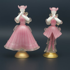 Murano Pink & Gold Aventurine Glass Figurine, Lady with Flower Basket — listing 3