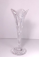 Cut Lead Crystal Flared Vase with Diamond and Fan Pattern