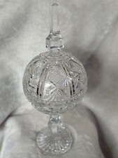 Cut Lead Crystal Covered Candy Dish with Pinwheel Star Pattern and Domed Finial Lid — listing 6