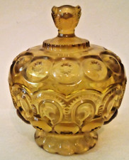 Amber Moon and Star Glass Footed Compote / Crimped Ruffle-Rim Vase