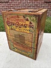 Antique Wooden Box Coffee Grinder with Cast Iron Hopper and Crank