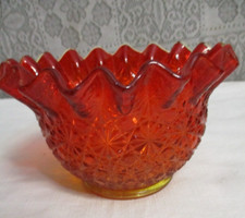 Amberina Daisy & Button Square Sauce Dish / Small Bowl, Red/Yellow, 2 inch — listing 5