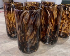 Tortoiseshell Art Glass Vase with Ruffled Pinched Rim — listing 3