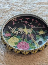 Vintage Japanese Famille Noire Hand-Painted Porcelain Ginger Jar with Lid