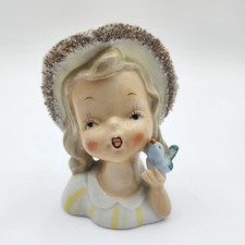 Vintage 1950s-60s Wales Lady Head Vase with Blue Flowers and Pink Bodice, Made in Japan — listing 4