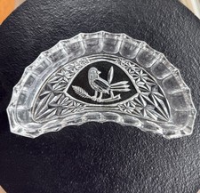 Vintage Crystal Moon/Crescent Shaped Dish with Frosted Daisy Floral Cut Design, Clear, 6" x 4" x 1" — listing 5