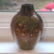 Vintage American Art Pottery Green Molded Vase with Floral Relief — listing 6